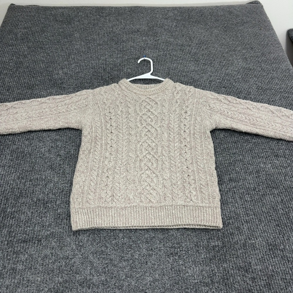 Aran Woollen Mills Sweater Womens XS Beige Merino Wool Cable Knit Fisherman